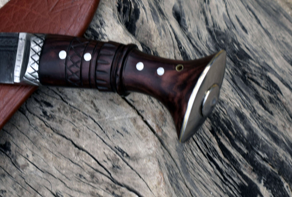 Fancy Full Tang Kukri Knife – 12.5" Blade with Brown Sheath