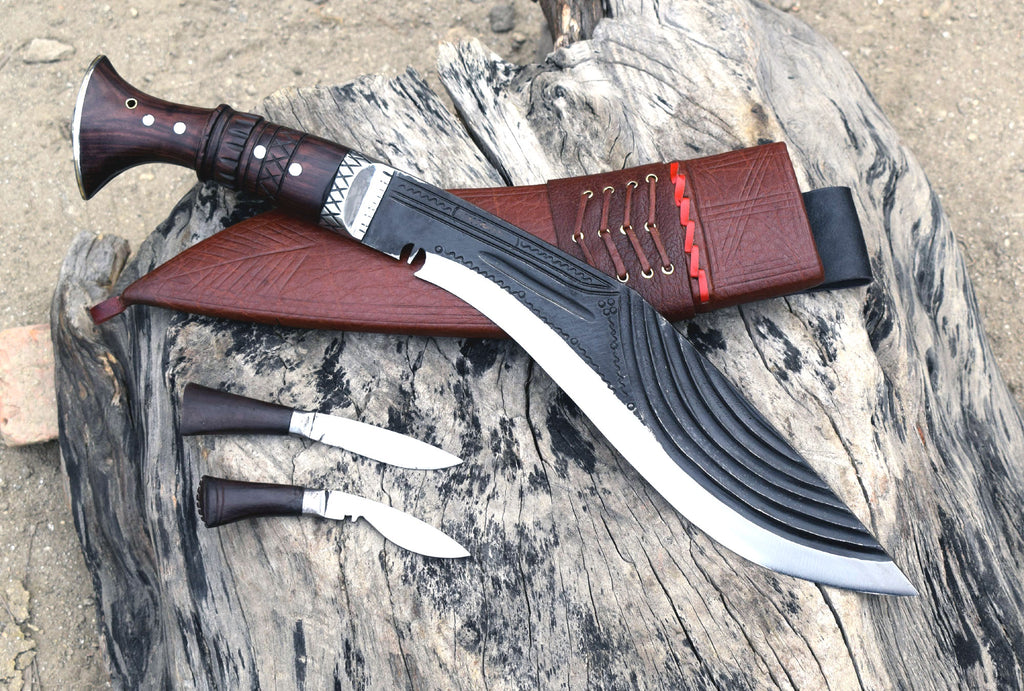 Fancy Full Tang Kukri Knife – 12.5" Blade with Brown Sheath