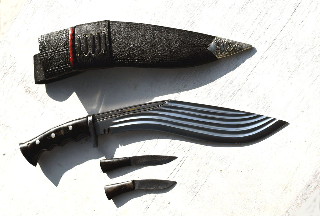 Panchira Full Tang Kukri Knife – 12" Blade, Buffalo Horn Handle & Black Sheath | Handmade in Nepal