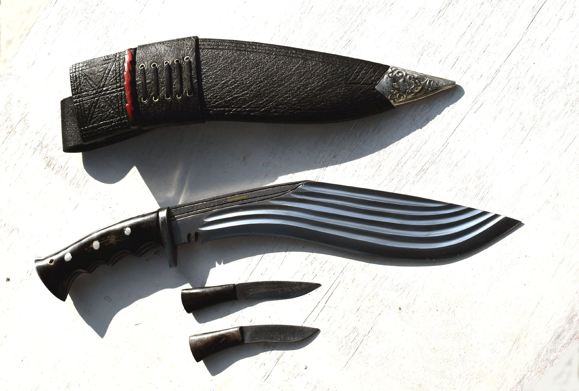 Panchira Full Tang Kukri Knife – 12" Blade, Buffalo Horn Handle & Black Sheath | Handmade in Nepal