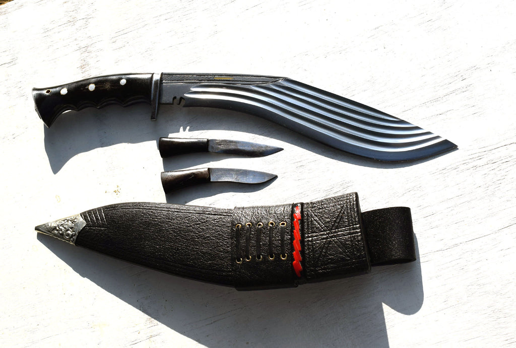 Panchira Full Tang Kukri Knife – 12" Blade, Buffalo Horn Handle & Black Sheath | Handmade in Nepal