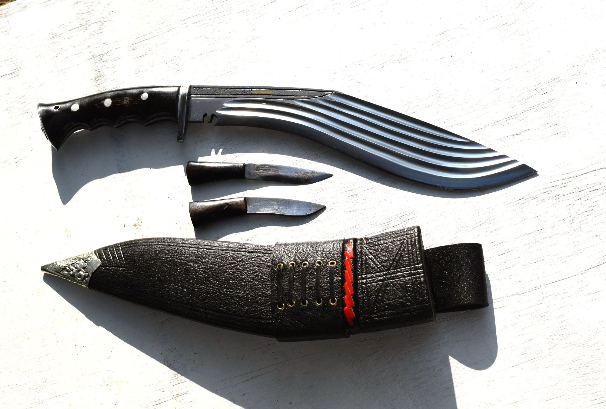 Panchira Full Tang Kukri Knife – 12" Blade, Buffalo Horn Handle & Black Sheath | Handmade in Nepal