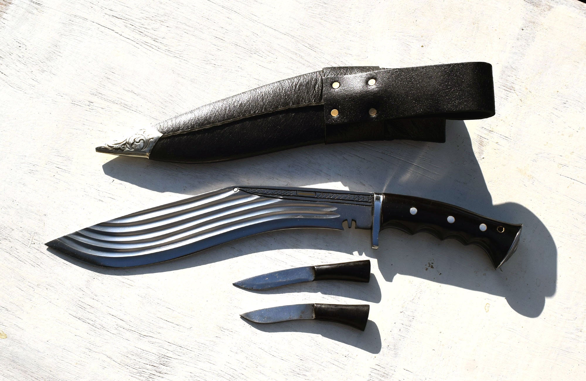 Panchira Full Tang Kukri Knife – 12" Blade, Buffalo Horn Handle & Black Sheath | Handmade in Nepal