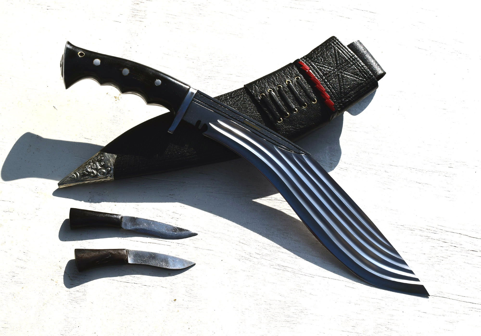 Panchira Full Tang Kukri Knife – 12" Blade, Buffalo Horn Handle & Black Sheath | Handmade in Nepal