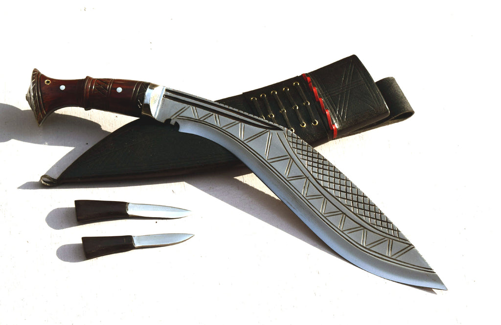 Bhojpure Kukri 13 inch 5160 carbon steel blade with rosewood handle and black scabbard Nepal