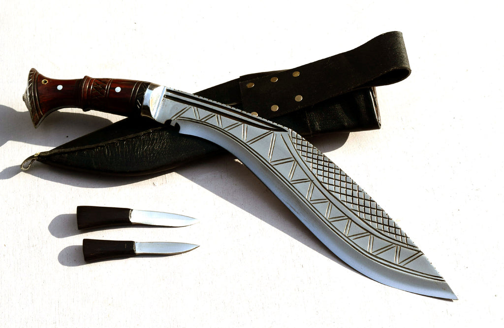 Traditional Bhojpure Kukri knife full tang construction with karda and chakmak Nepal handmade