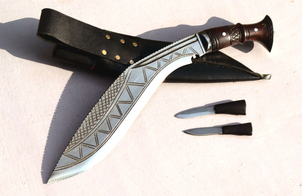 Authentic Gurkha Bhojpure Kukri knife rosewood handle black leather sheath handmade in Kathmandu