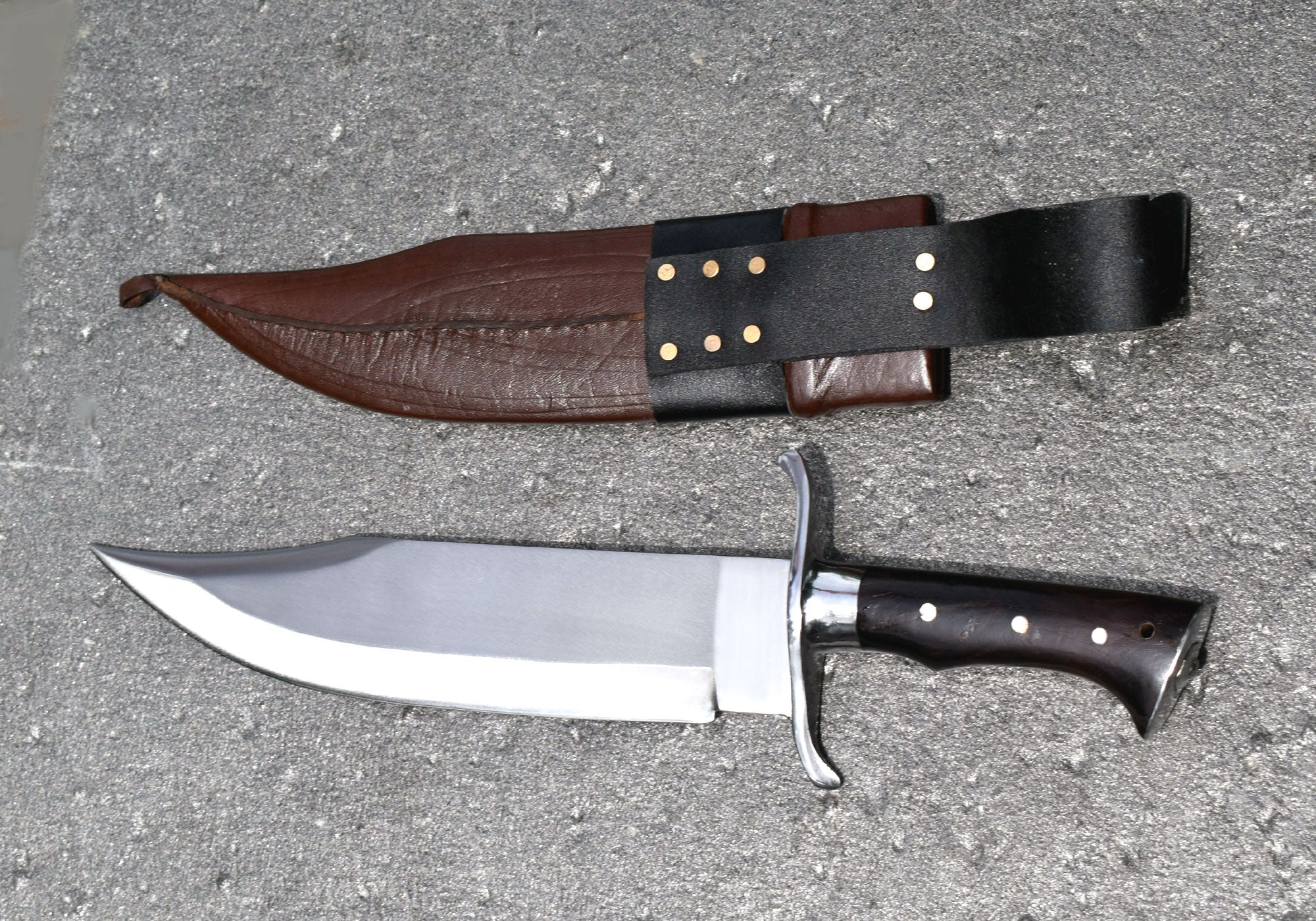 Grace Kukri House Bowie knife full view with sheath showing blade and handle