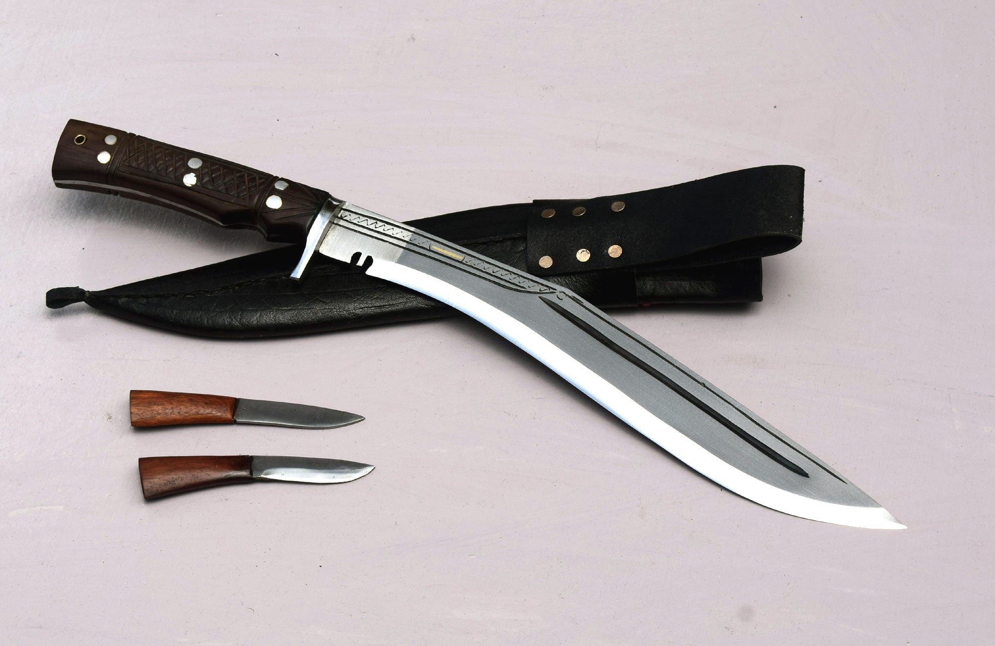 Authentic Gurkha Sirupate Kukri knife wooden handle black leather sheath handmade in Nepal