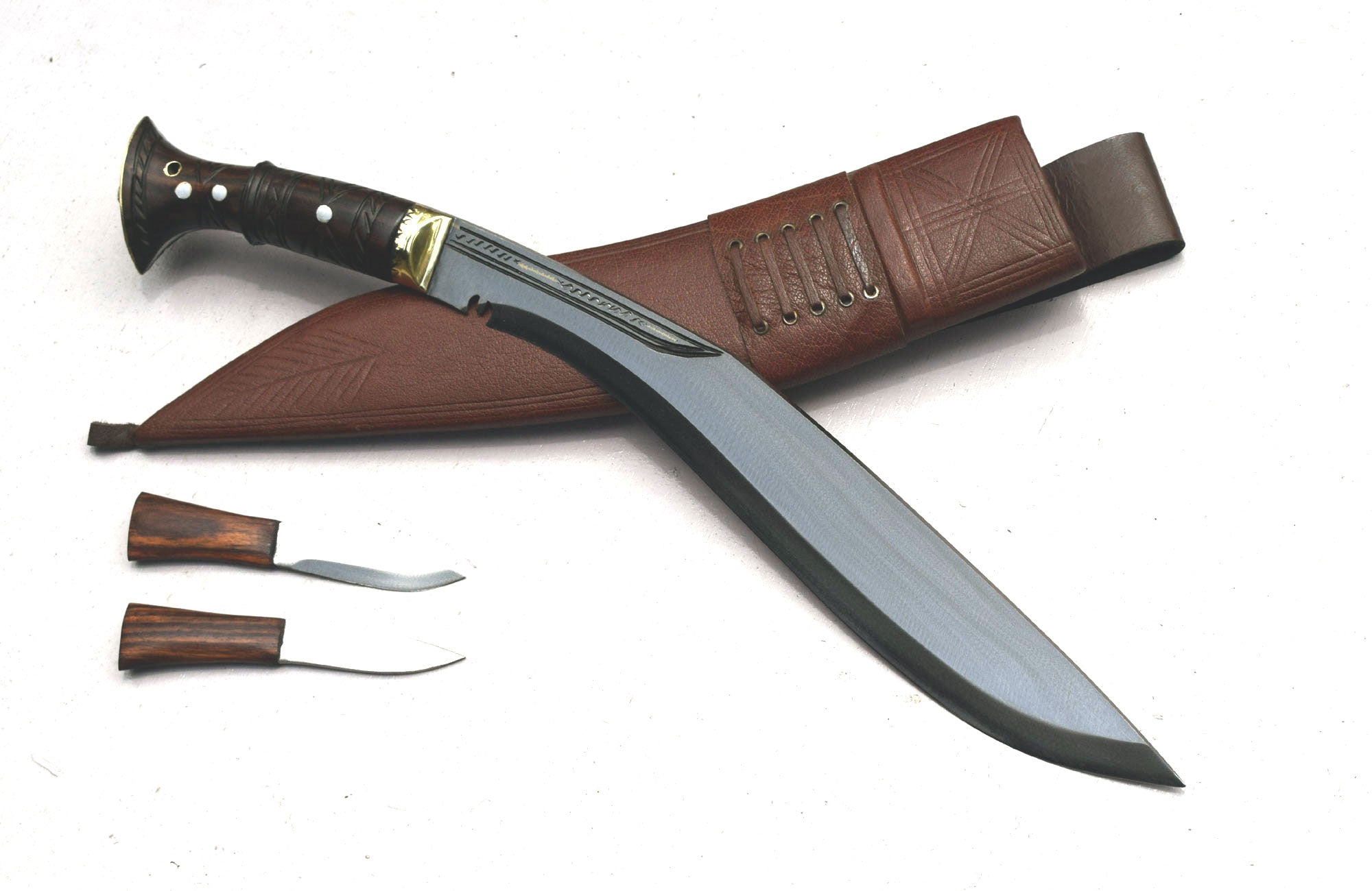 Handmade Nepalese Traditional Kukri Knife – Sirupate Full Tang – 13" Blade – 5" Handle – Brown Sheath