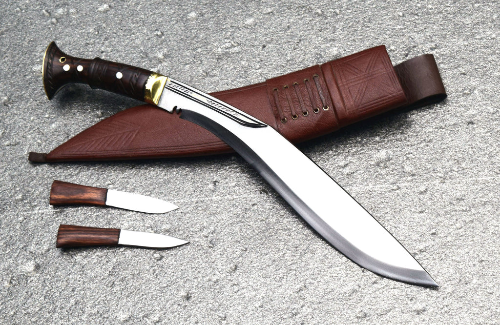 Handmade Nepalese Traditional Kukri Knife – Sirupate Full Tang – 13" Blade – 5" Handle – Brown Sheath