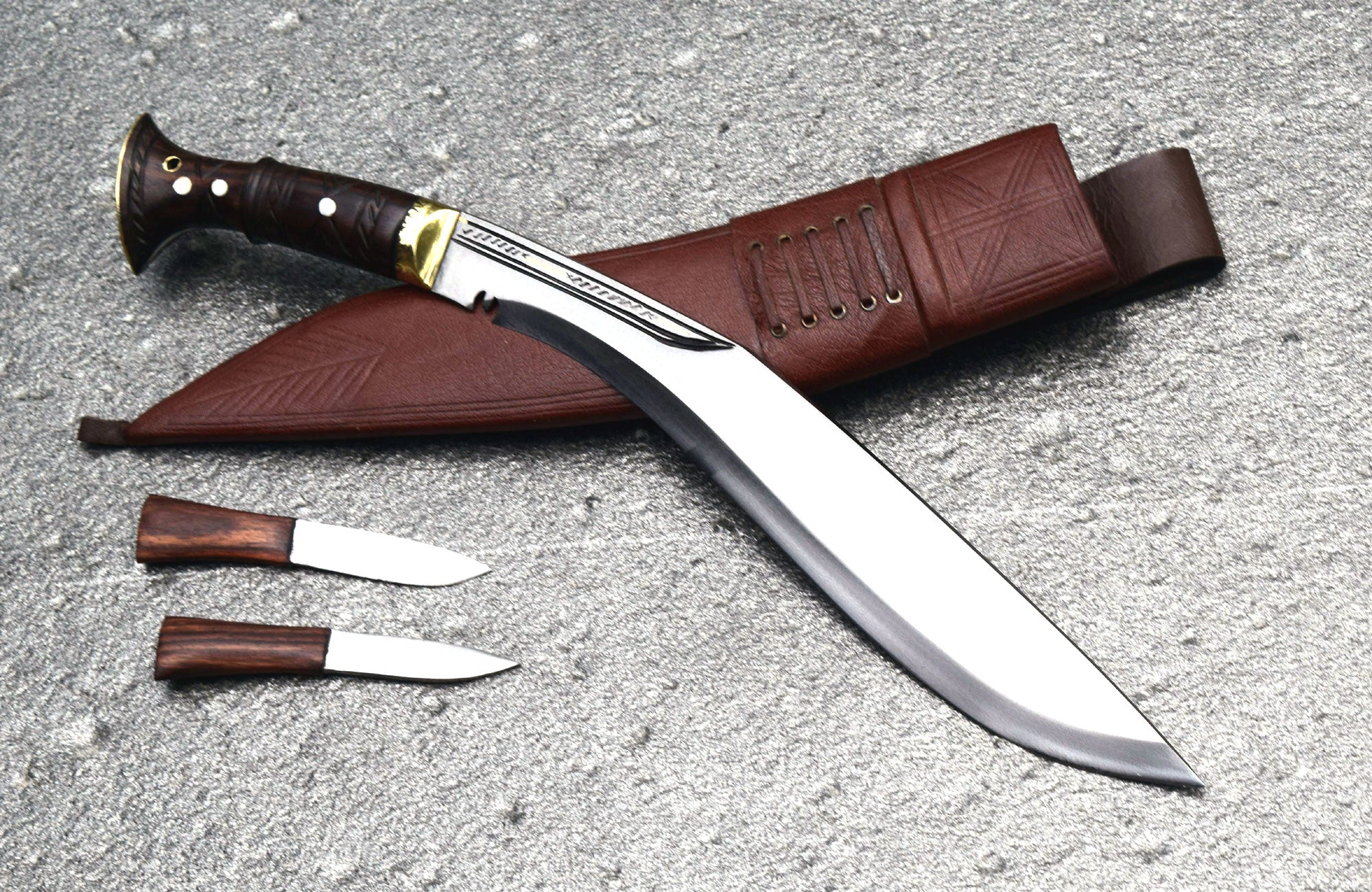 Handmade Nepalese Traditional Kukri Knife – Sirupate Full Tang – 13" Blade – 5" Handle – Brown Sheath