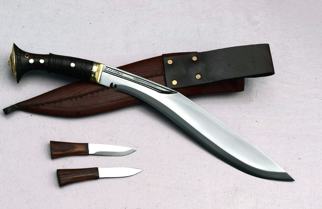 Handmade Nepalese Traditional Kukri Knife – Sirupate Full Tang – 13" Blade – 5" Handle – Brown Sheath