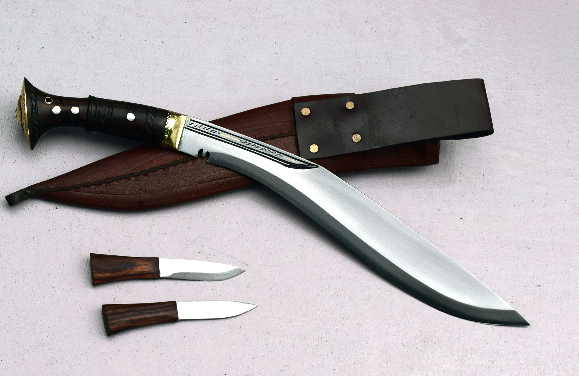 Handmade Nepalese Traditional Kukri Knife – Sirupate Full Tang – 13" Blade – 5" Handle – Brown Sheath