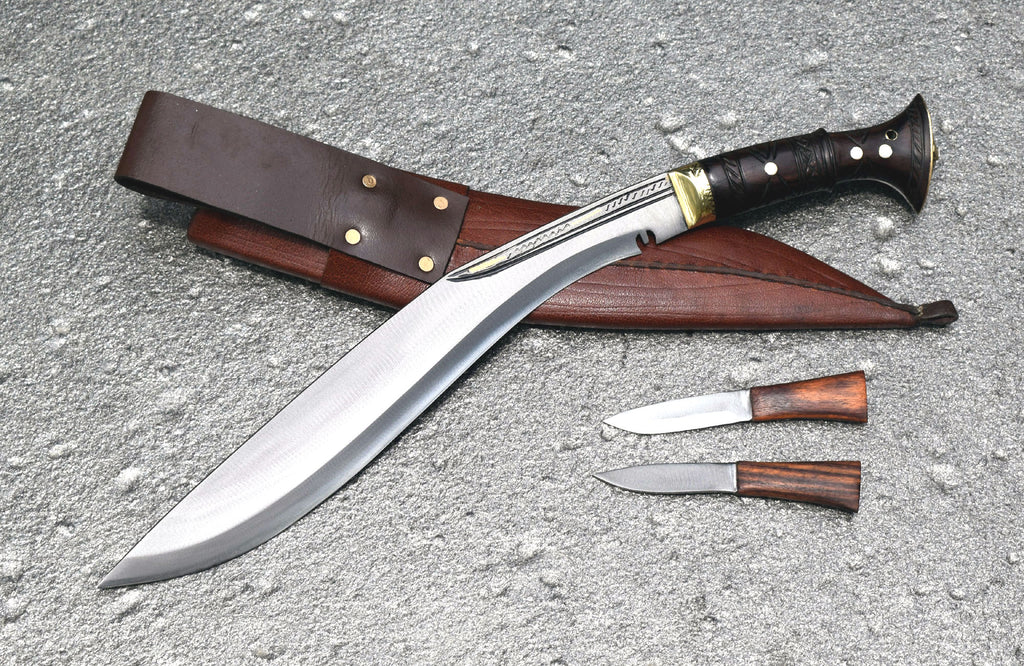 Handmade Nepalese Traditional Kukri Knife – Sirupate Full Tang – 13" Blade – 5" Handle – Brown Sheath