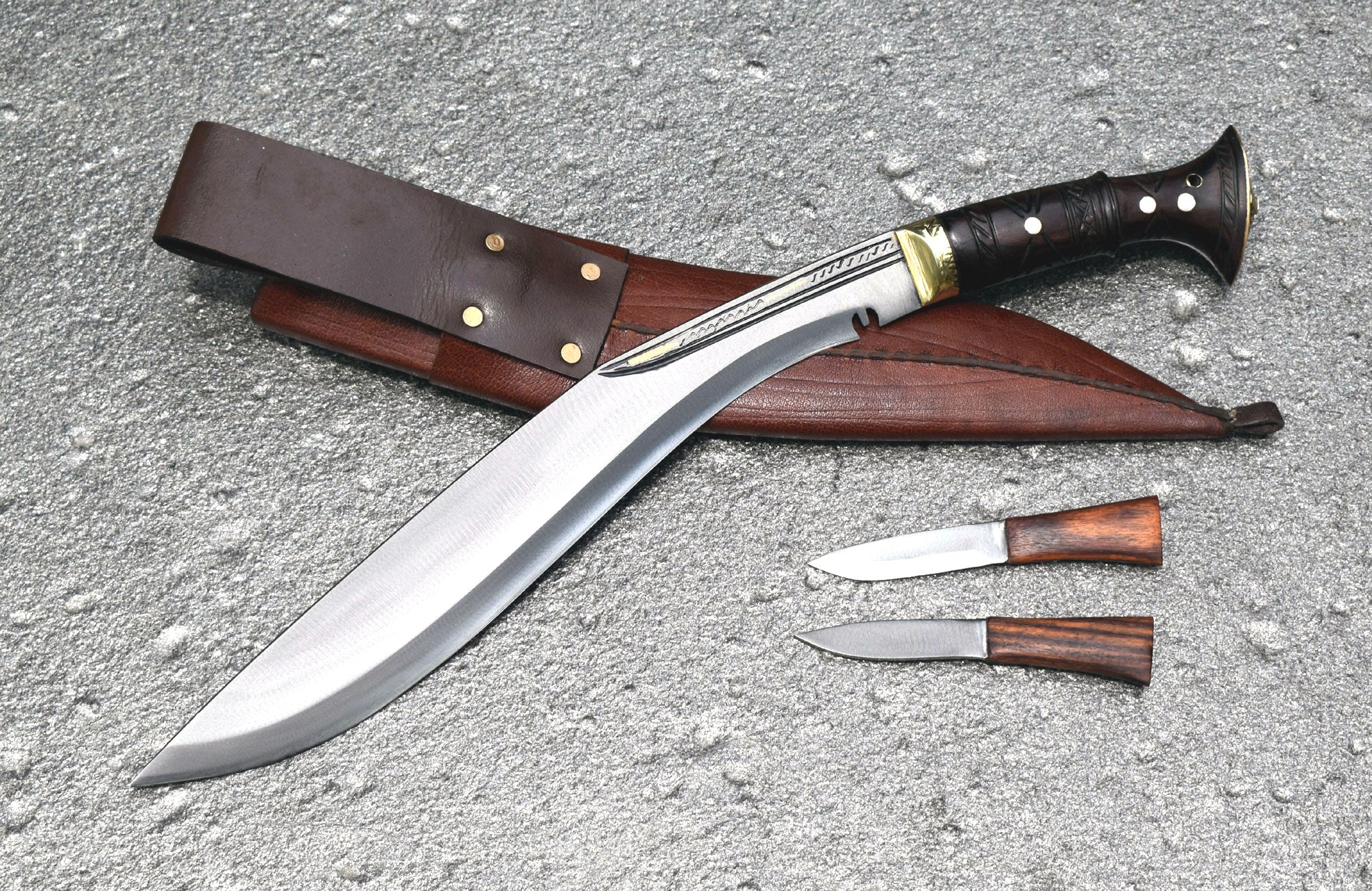 Handmade Nepalese Traditional Kukri Knife – Sirupate Full Tang – 13" Blade – 5" Handle – Brown Sheath