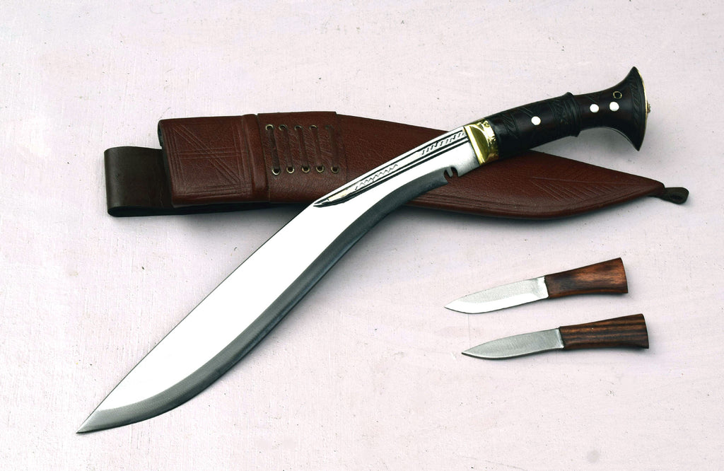 Handmade Nepalese Traditional Kukri Knife – Sirupate Full Tang – 13" Blade – 5" Handle – Brown Sheath