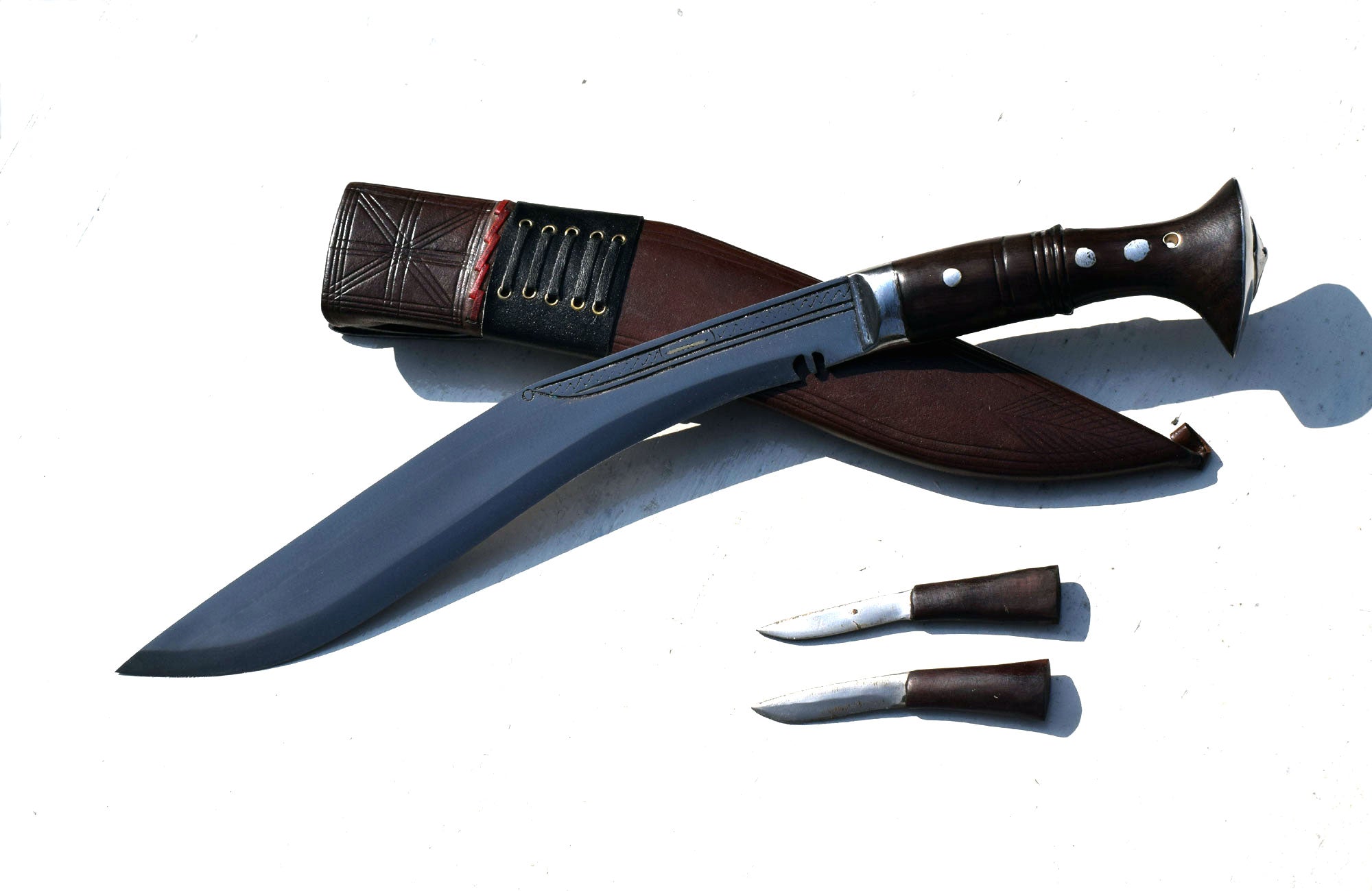 Handmade Nepalese Traditional Kukri Knife – Sirupate Full Tang – 13" Blade – 5.25" Handle – Brown Sheath