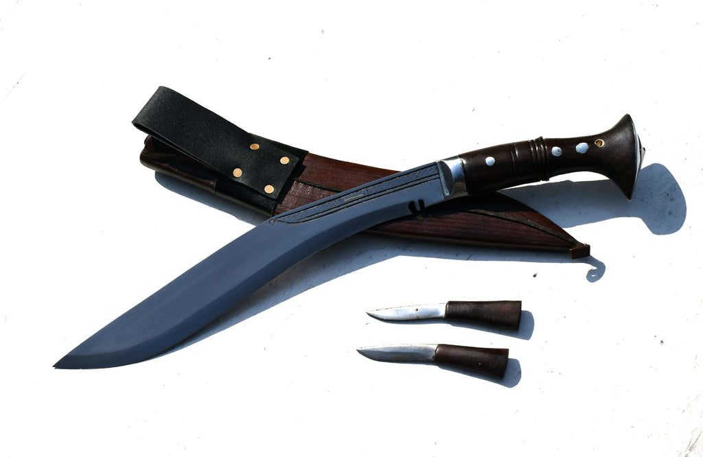 Handmade Nepalese Traditional Kukri Knife – Sirupate Full Tang – 13" Blade – 5.25" Handle – Brown Sheath
