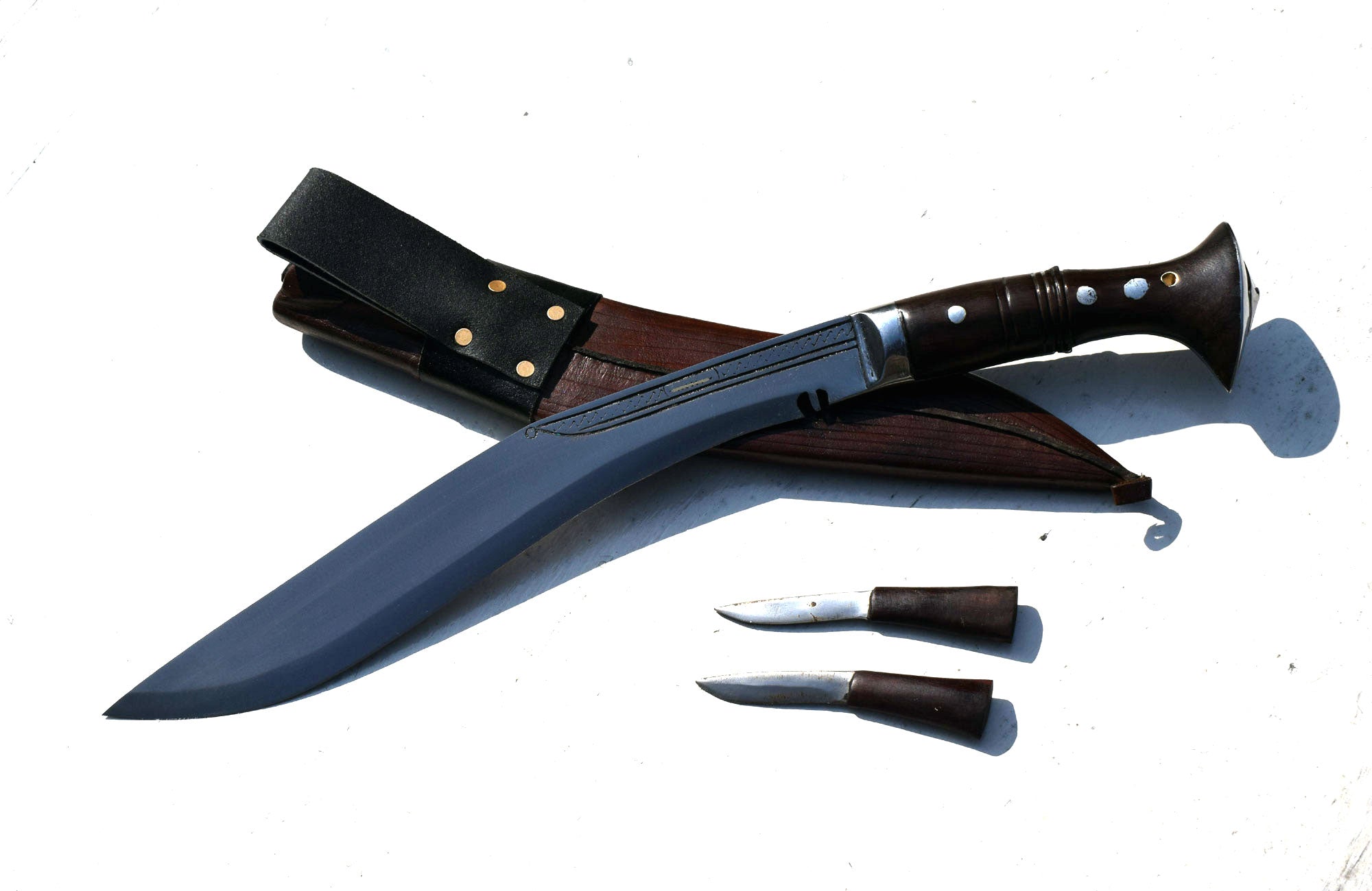 Handmade Nepalese Traditional Kukri Knife – Sirupate Full Tang – 13" Blade – 5.25" Handle – Brown Sheath
