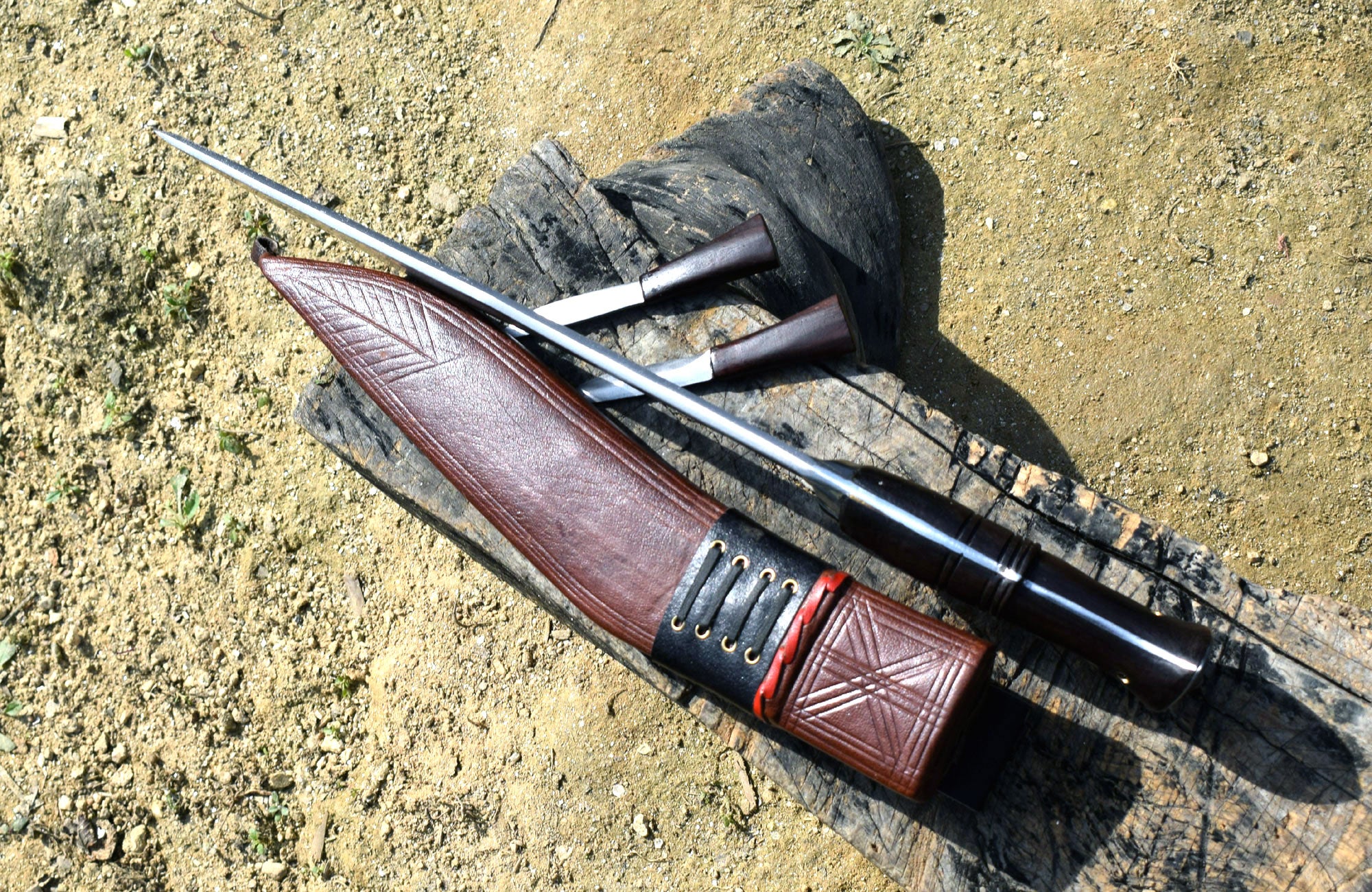 Handmade Nepalese Traditional Kukri Knife – Sirupate Full Tang – 13" Blade – 5.25" Handle – Brown Sheath