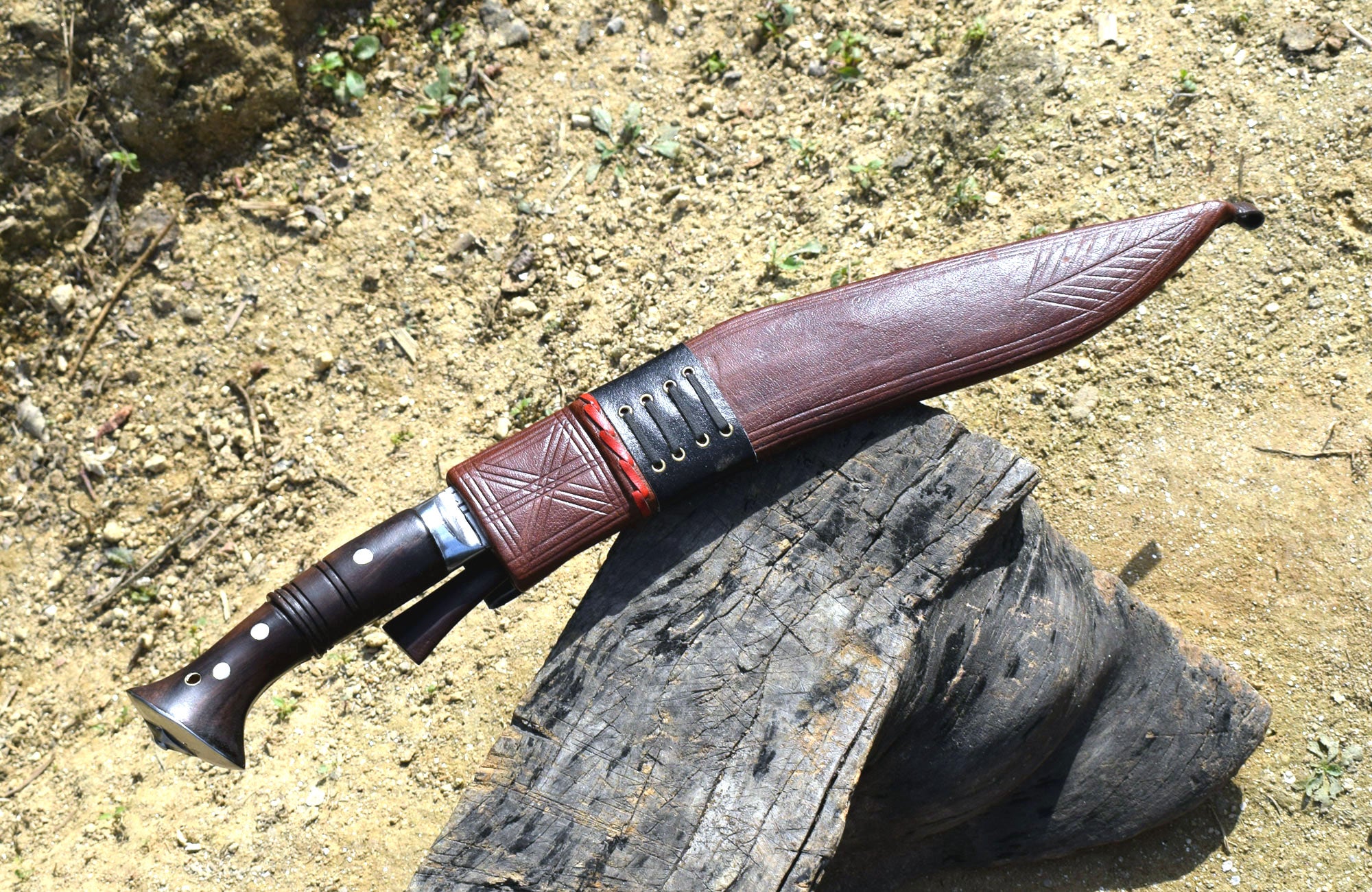 Handmade Nepalese Traditional Kukri Knife – Sirupate Full Tang – 13" Blade – 5.25" Handle – Brown Sheath