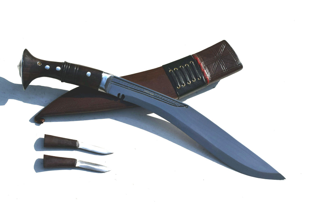 Handmade Nepalese Traditional Kukri Knife – Sirupate Full Tang – 13" Blade – 5.25" Handle – Brown Sheath