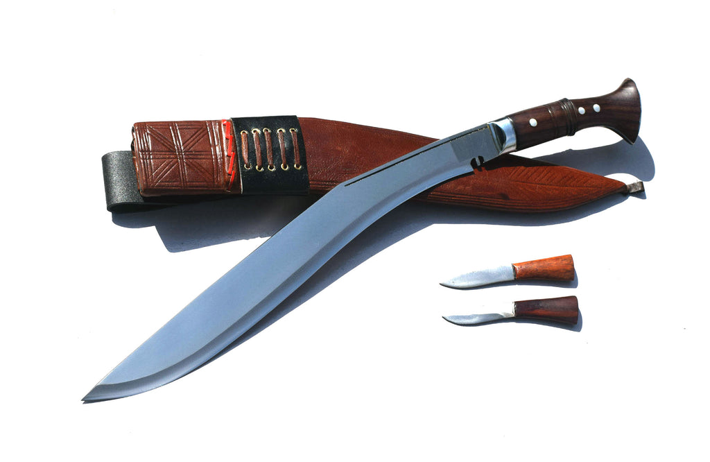 Handmade Nepalese Sirupate kukri knife – 16 inch blade, rosewood handle, black leather sheath