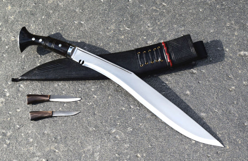 Handmade Nepalese - Traditional Kukri Knife – Sirupate Full Tang-15.5" Blade-Buffalo Horn Handle - Black Sheath.