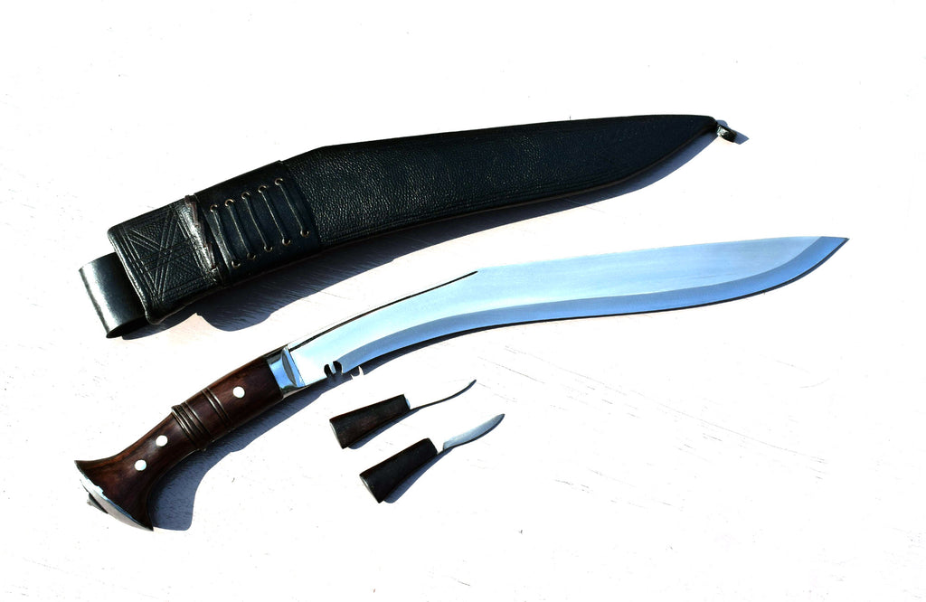 Traditional Nepali Sirupate kukri with Karda and Chakmak side tools and black leather scabbard