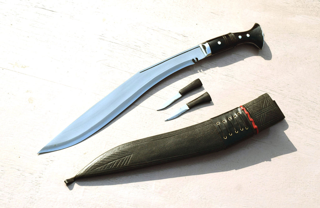 Handmade Nepalese - Traditional Kukri Knife – Sirupate Full Tang-15.5" Blade-Buffalo Horn Handle - Black Sheath.