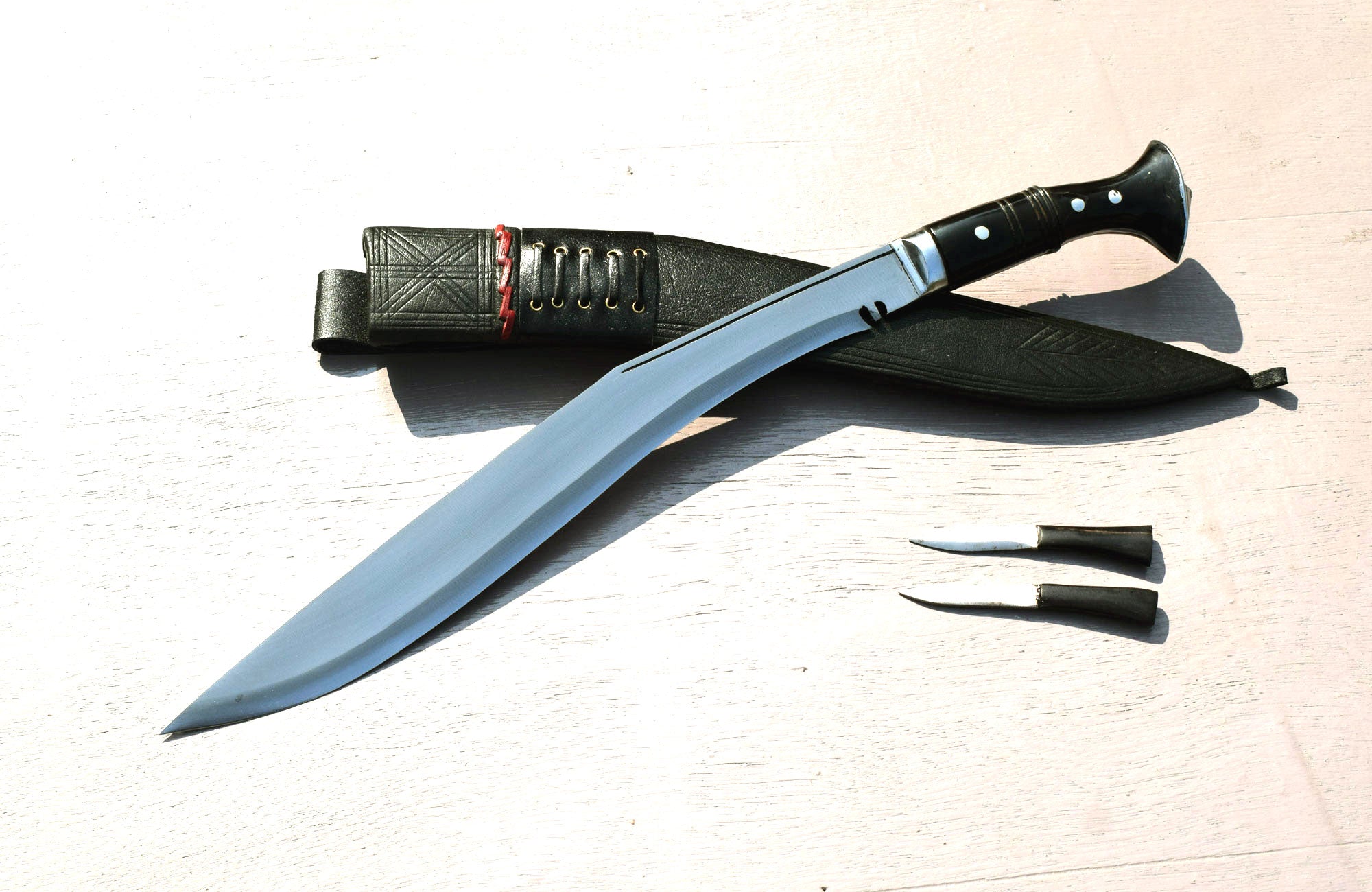 Handmade Nepalese - Traditional Kukri Knife – Sirupate Full Tang-15.5" Blade-Buffalo Horn Handle - Black Sheath.
