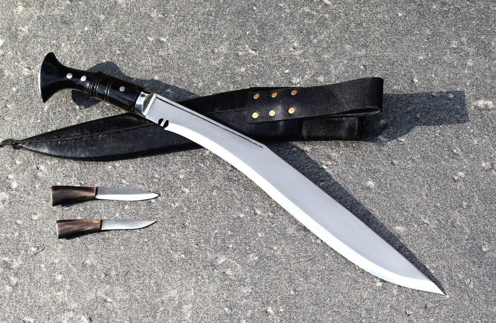 Handmade Nepalese - Traditional Kukri Knife – Sirupate Full Tang-15.5" Blade-Buffalo Horn Handle - Black Sheath.
