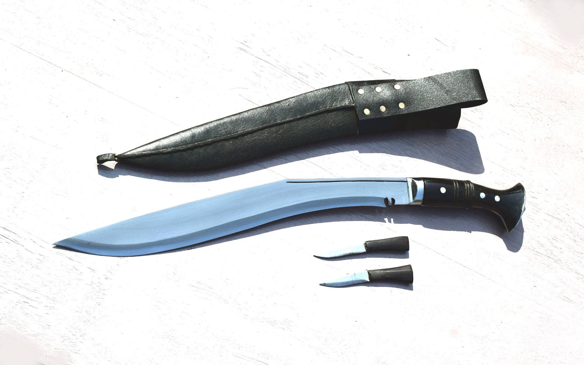 Handmade Nepalese - Traditional Kukri Knife – Sirupate Full Tang-15.5" Blade-Buffalo Horn Handle - Black Sheath.