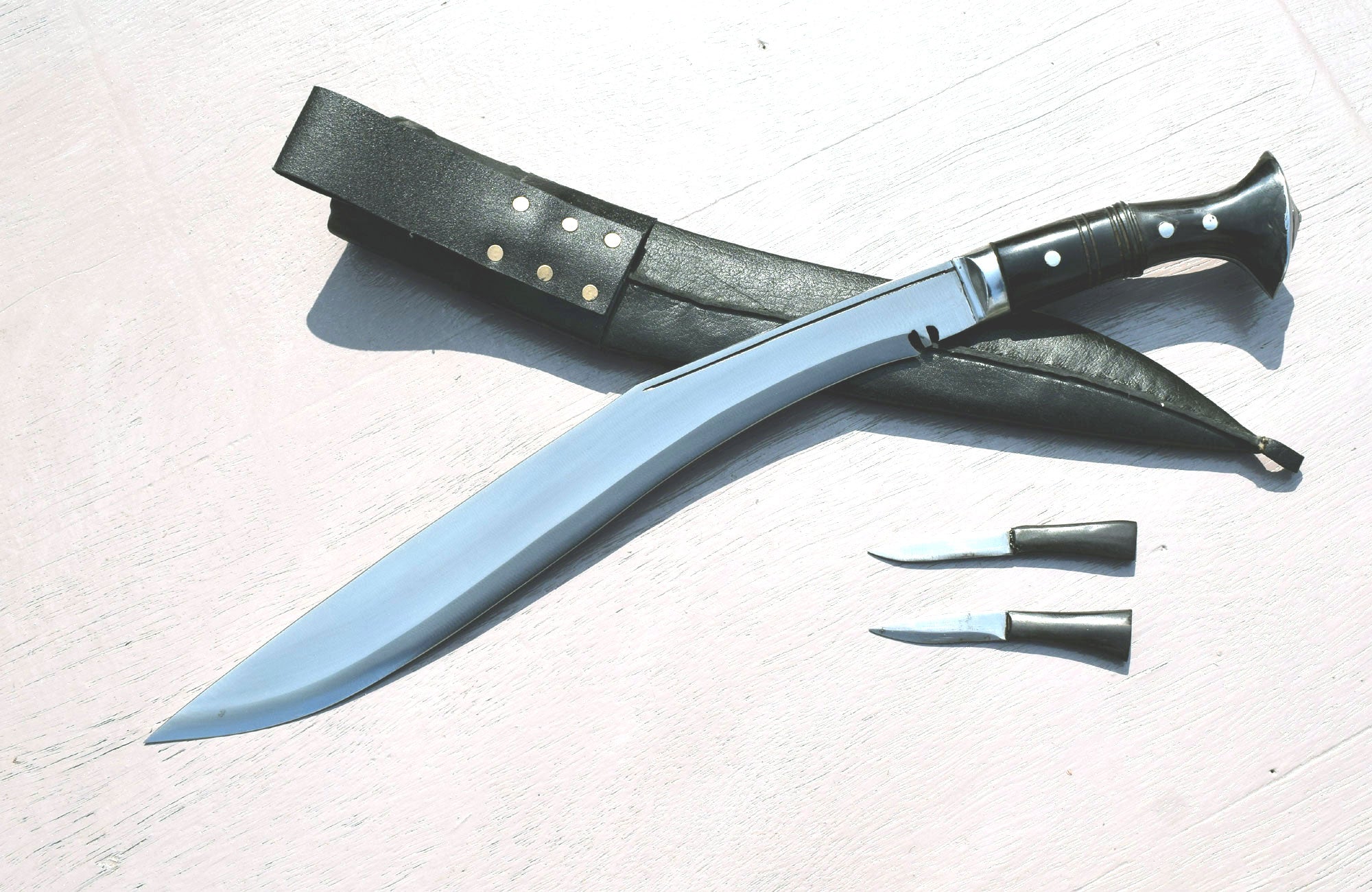 Handmade Nepalese - Traditional Kukri Knife – Sirupate Full Tang-15.5" Blade-Buffalo Horn Handle - Black Sheath.
