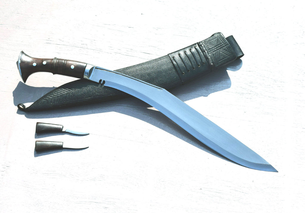 Handmade Sirupate full tang kukri knife 16 inch blade rosewood handle black leather sheath – Grace Kukri House