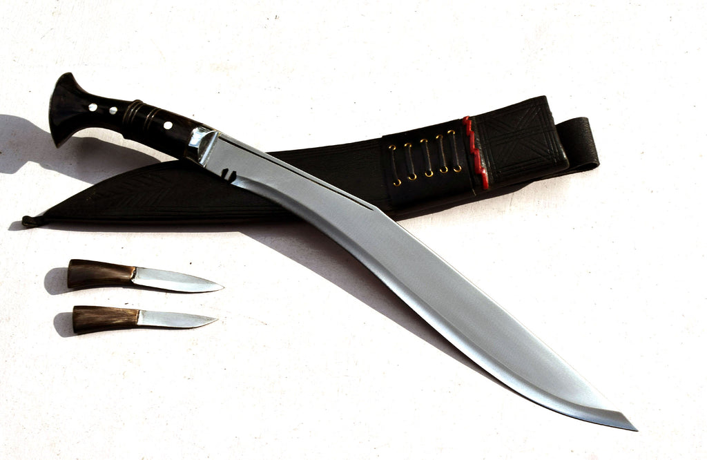 Handmade Nepalese - Traditional Kukri Knife – Sirupate Full Tang-15.5" Blade-Buffalo Horn Handle - Black Sheath.