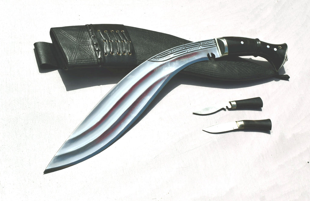 WW2 Angkhola kukri knife full tang handle buffalo horn side profile