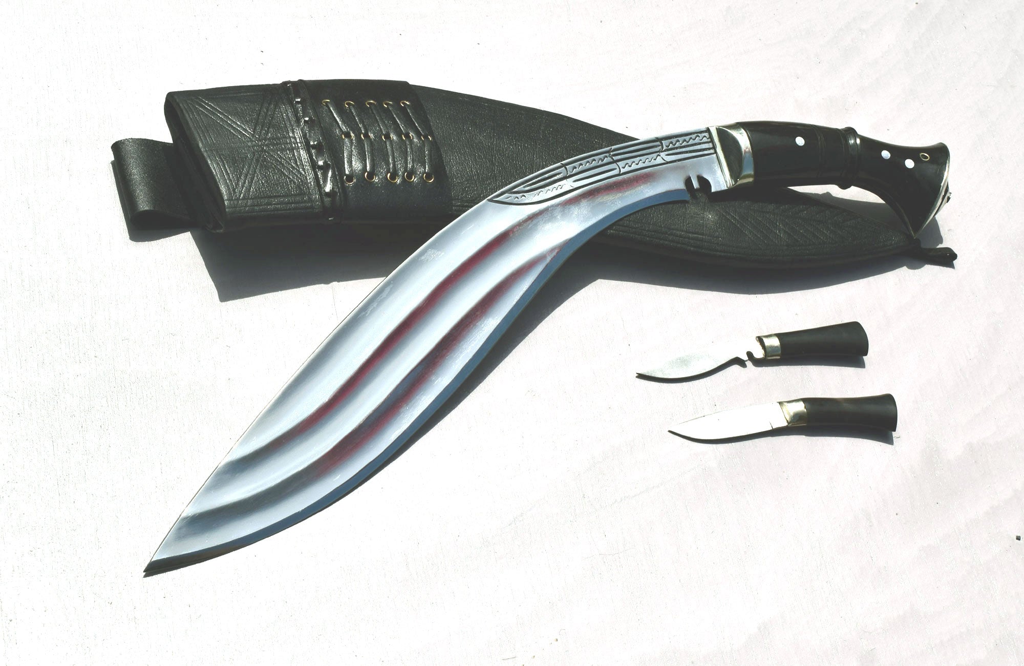 WW2 Angkhola kukri knife full tang handle buffalo horn side profile