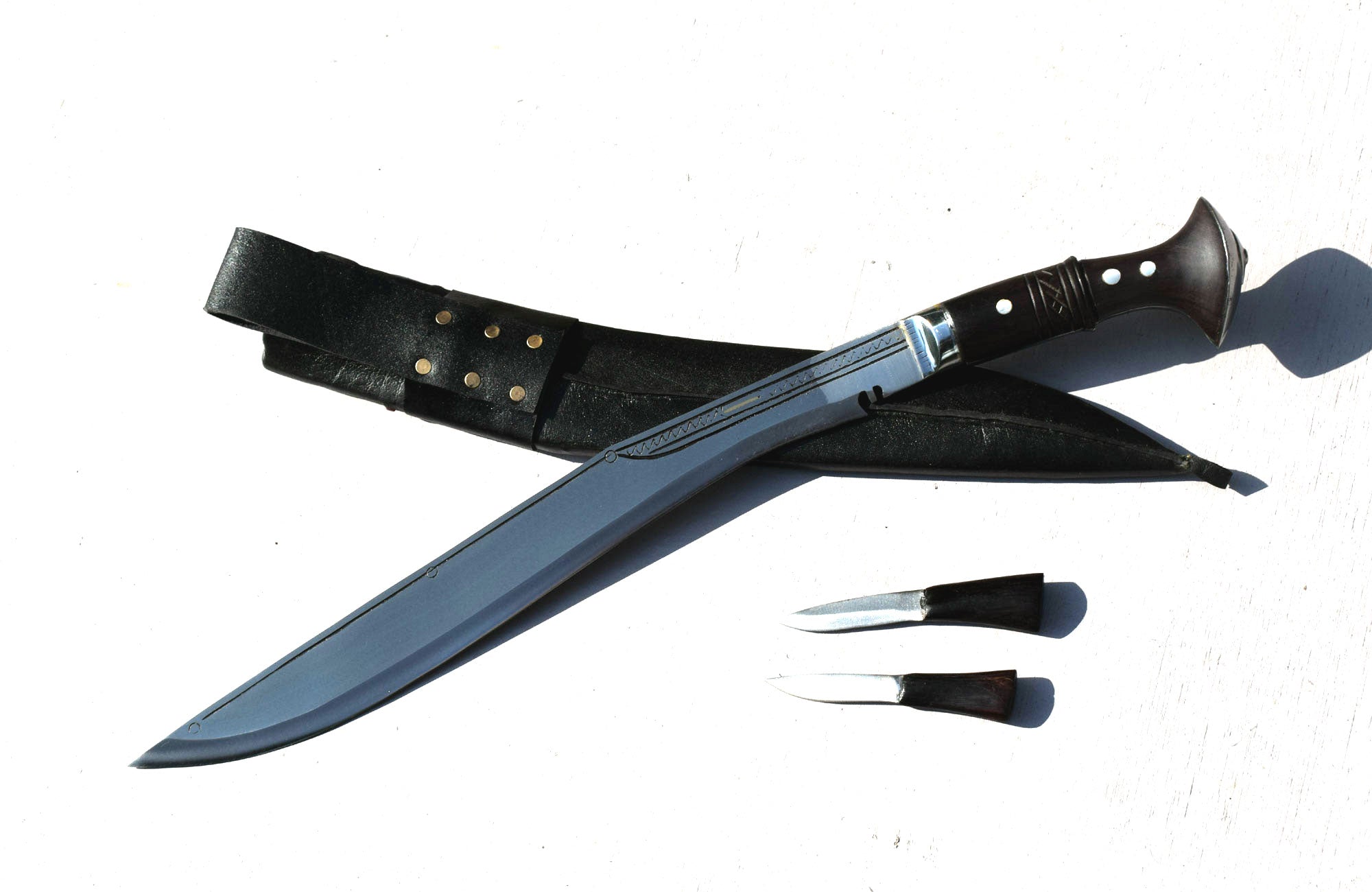 Sirupate Kukri Knife 15" Full Tang – Rosewood Handle & Black Sheath | Grace Kukri House