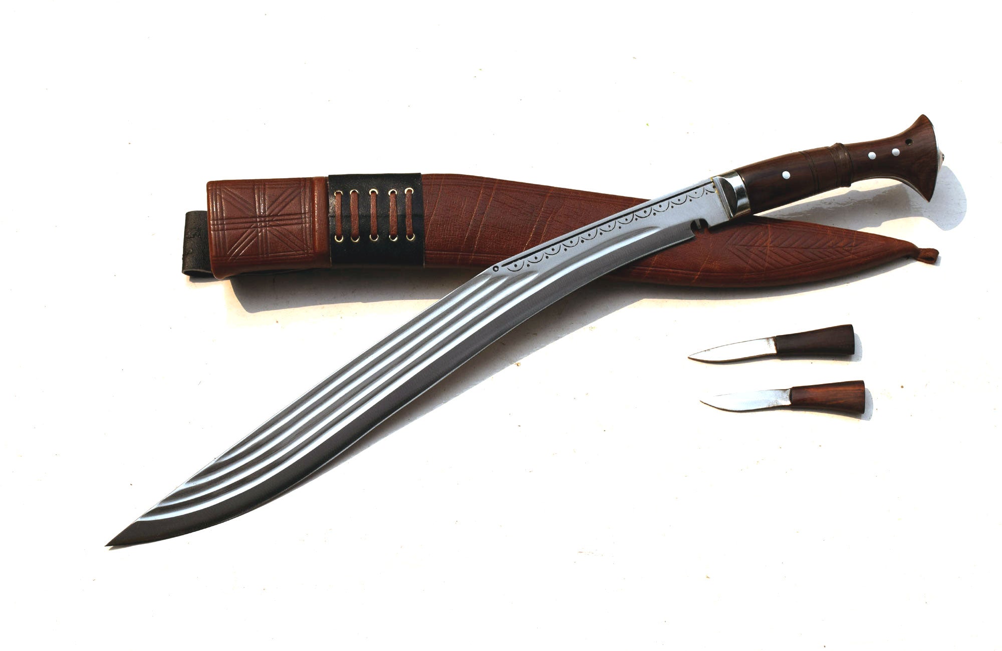 Handforged Sirupate Kukri 18 inch full tang blade with brown leather sheath and Karda Chakmak set – Grace Kukri House