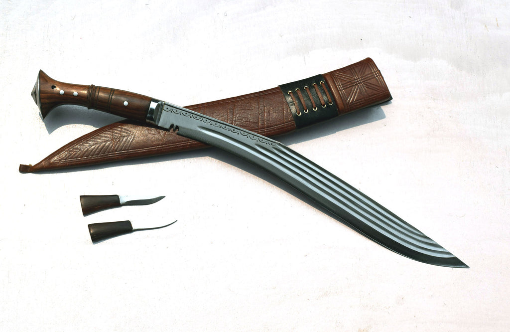 Traditional Nepalese Sirupate Kukri 18 inch with multi-fuller carbon steel blade and embossed leather scabbard – Grace Kukri House