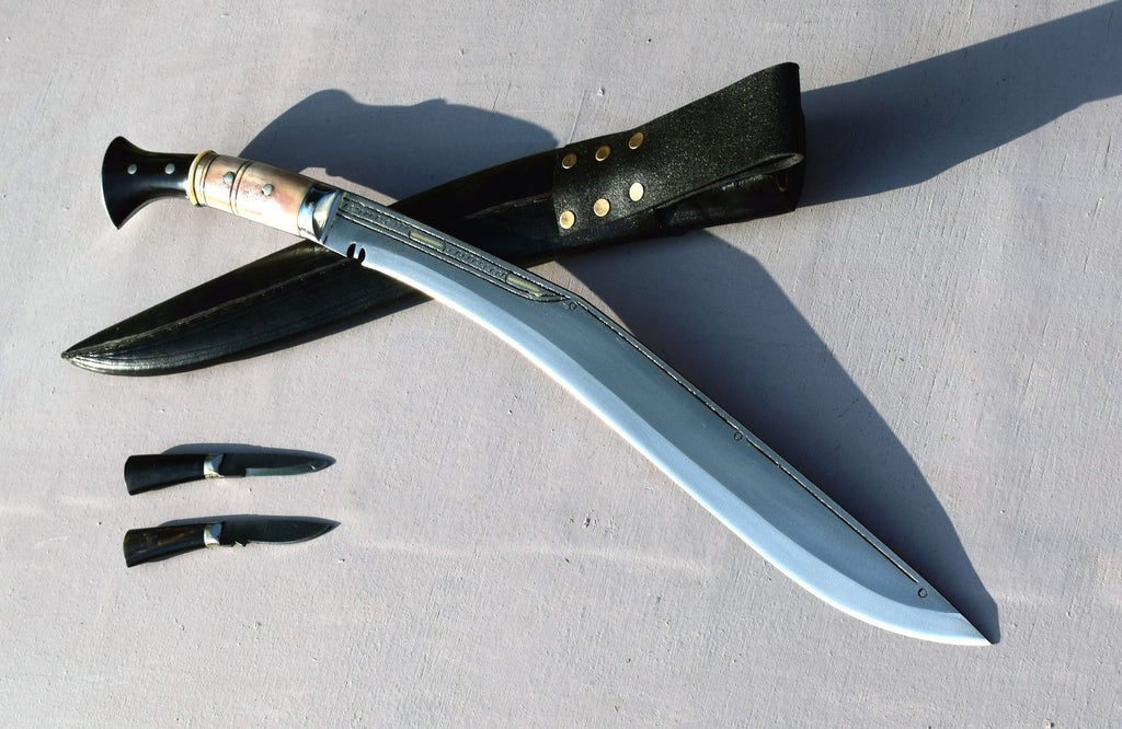 Handmade Nepalese - Traditional Kukri Knife – Sirupate Full Tang-18.5" Blade-Buffalo Horn & Bone Joined Handle - Black Sheath.