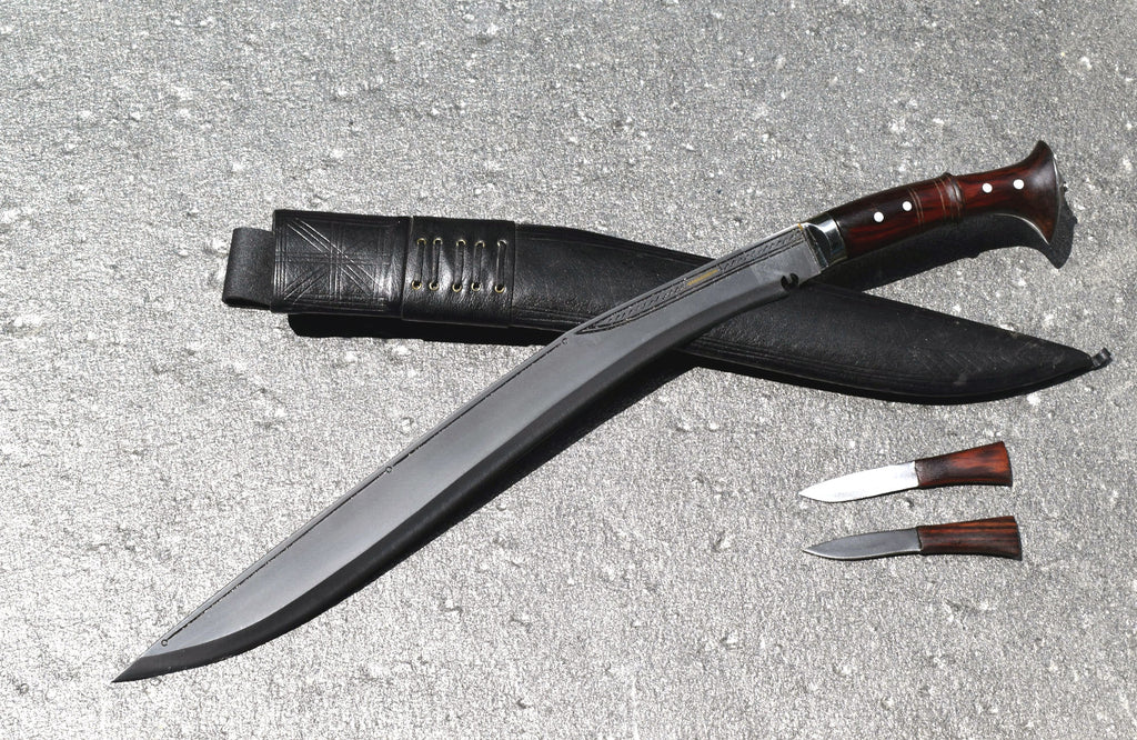 Close-up of Sirupate Kukri 18.5 inch blade spine and Kaudi notch – traditional Nepali kukri design