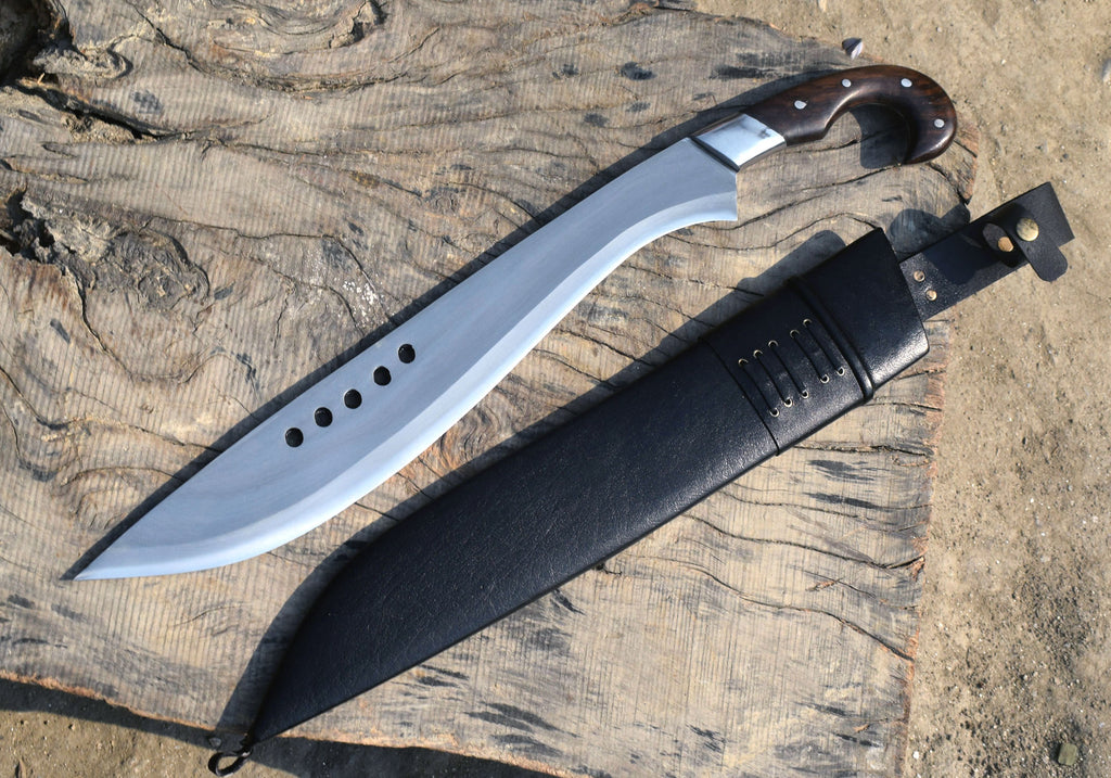 Handcrafted Kukri Machete 18 inch blade detail with hole pattern