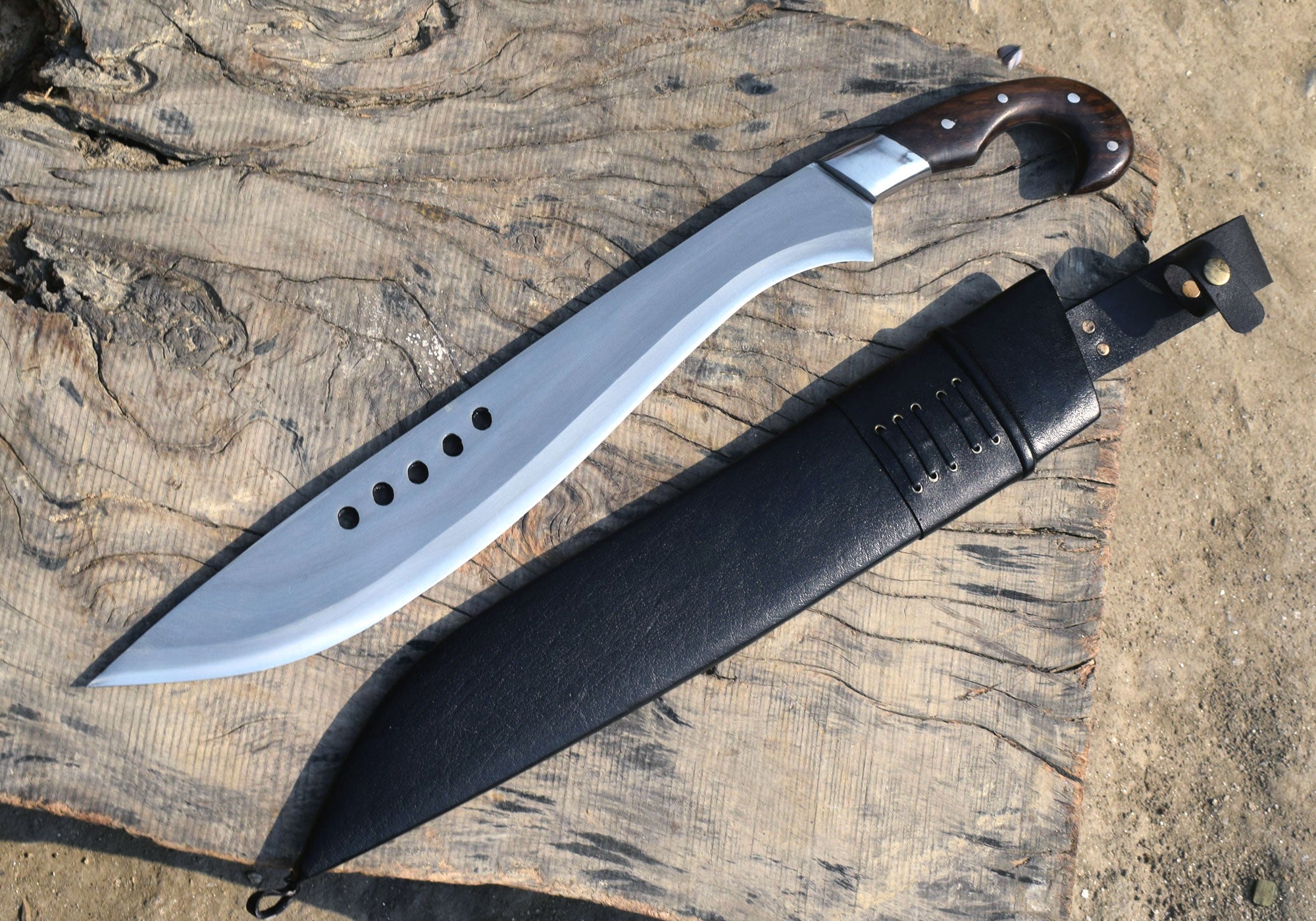 Handcrafted Kukri Machete 18 inch blade detail with hole pattern