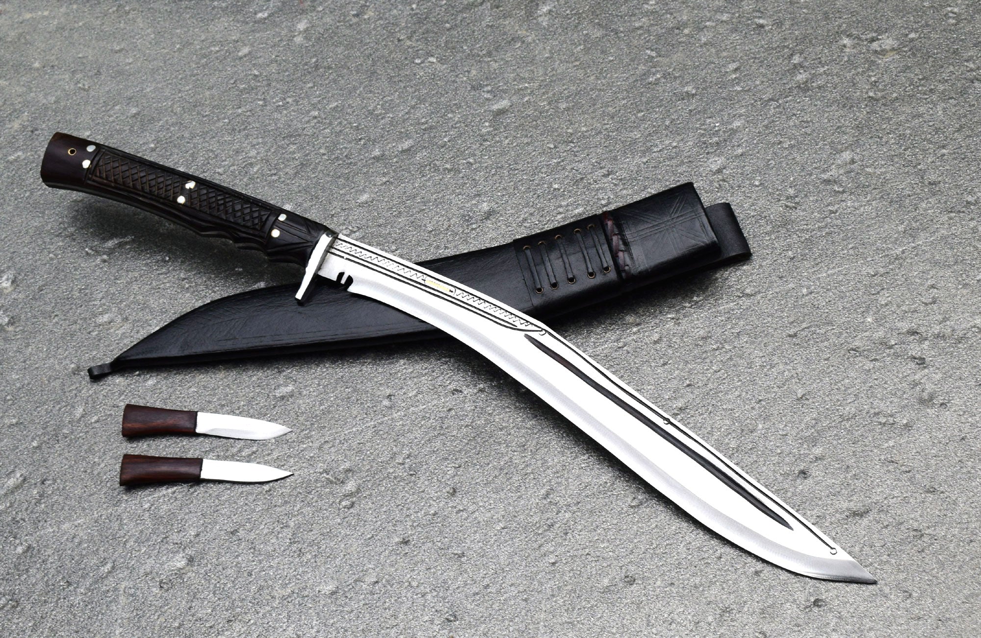 	Full tang Sirupate kukri with guard – traditional Nepalese kukri knife handcrafted by expert bladesmiths at Grace Kukri House Kathmandu Nepal