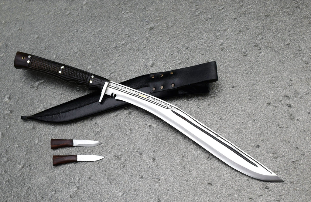 Traditional Nepalese Sirupate kukri set with karda small utility knife and sharpening steel – complete kukri kit by Grace Kukri House Nepal