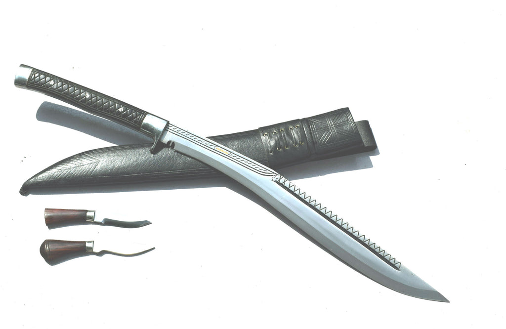 Handmade Traditional Kukri Knife – Sirupate Full Tang with Guard – 18" Blade – Black Sheath