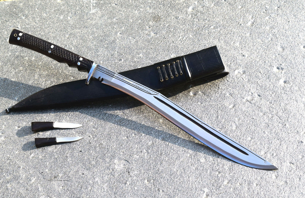 Handmade Nepalese - Traditional Kukri Knife – (Siru Sword) Sirupate Full Tang – 18" Blade – Rosewood Handle – Black Sheath.